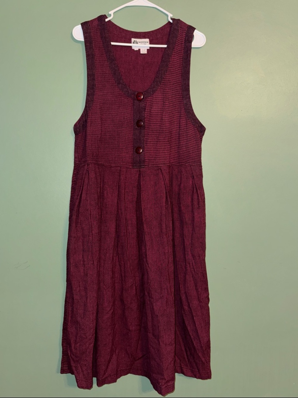 Vintage Cotton Blend Winter Sun Burgundy Check Sleeveless Dress Small